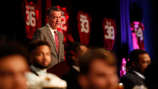 Greg Byrne at football banquet